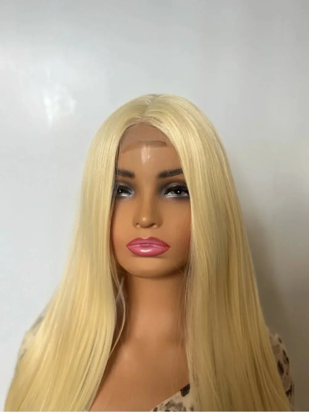 Long light Blonde Synthetic Lace Front Wig | Straight Middle Part
